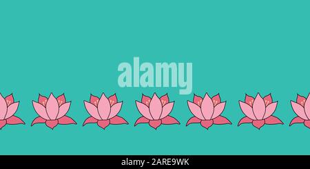 Lotus Flowers white creating Border Lily flower on blue background seamless vector repeat surface pattern Stock Vector