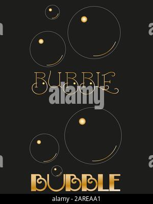 minimal black logo made of bubbles and inscriptions in gold Stock Vector