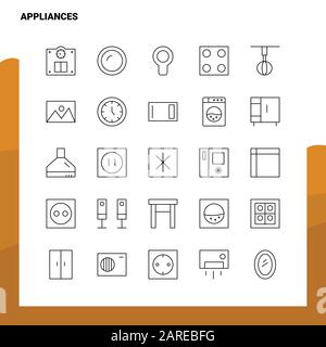 Set of Appliances Line Icon set 25 Icons. Vector Minimalism Style Design Black Icons Set. Linear pictogram pack. Stock Vector