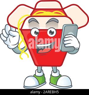 Cute design of chinese box noodle speaking on the phone Stock Vector