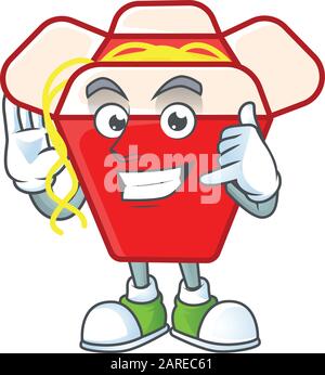 Call me funny chinese box noodle mascot picture style Stock Vector