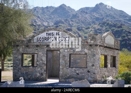 The ruins of a Wild West store in the Arizona desert. Stock Photo