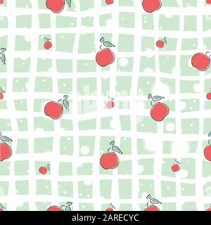 Cute Seamless Pattern with red apples background. hand Drawn Delicate Design. Scandinavian Style. For cards, templates, gift paper, prints, decoration Stock Vector