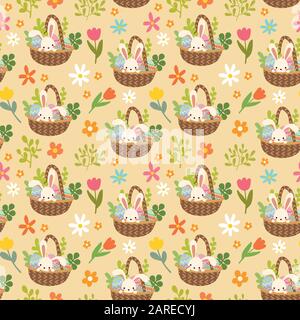 Vector cute easter bunny and eggs seamless pattern Stock Vector