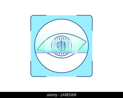 Eye iris recognition, icon. Biometric scanning system for human eye, interface of person identification. Iris eye ID technology. System recognition an Stock Vector