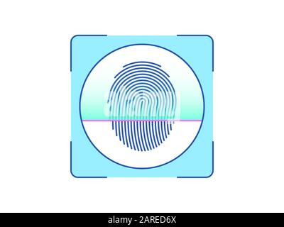 Fingerprint recognition, icon. Biometric scanning system for finger, interface of person identification. Fingerprint ID technology. System recognition Stock Vector