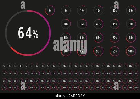 Set of circle 0-100 Percentage diagram ready to use for infographics, web design and ux, ui - Vector Illustration Stock Vector