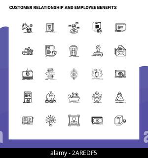 Set of Customer Relationship and Employee Benefits Line Icon set 25 Icons. Vector Minimalism Style Design Black Icons Set. Linear pictogram pack. Stock Vector
