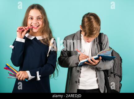 Easy learning concept. International students exchange. School knowledge. Talent development. Study together. Student ready for lessons. Regular school program. School education for advanced level. Stock Photo