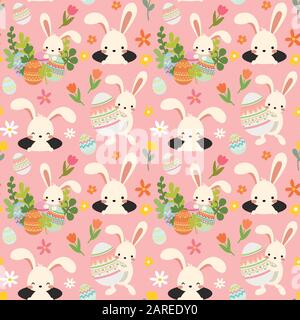 Vector cute easter bunny and eggs seamless pattern Stock Vector