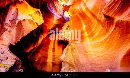 The entrance into the Upper Antelope Canyon, a famous Slot Canyon in Navajo lands near Page Arizona, United States Stock Photo