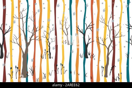 Winter Trees Background. Winter landscape with trees, snow. Snow In Forest. Season Nature. Vector Illustration. Stock Vector