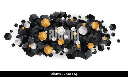 Abstract 3d cubes background. Many flying multicolors cubes on a white background. Vetor illustration Stock Vector