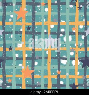 Cute Pattern with stars on background with tiny dots. Great for Wall Art, t-shirts, cups, fabric, textile, gift wrapping, scrapbooks, etc. Vector Illu Stock Vector