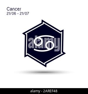 Cancer zodiac sign in a six pointed star with sharp edges. Icon flat design. Astrology symbol isolated on white background. Vector 6 point star. Stock Vector