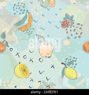 Seamless Pattern with Cute Fruits.  Scandinavian Style. Vector Illustration Stock Vector