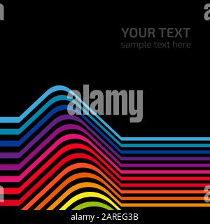 Abstract rainbow of colored lines on black background. Universal abstraction of multicolored stripes. Can be used in cover design, book design, websit Stock Vector