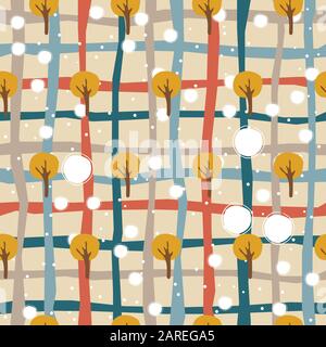 Cute Seamless Pattern With Autumn Trees With Scattered Dots. Vector Illustration Stock Vector