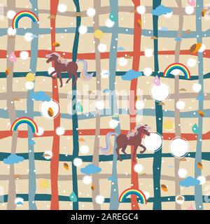 Unicorn Seamless pattern with decorative elements. Vector Illustration. Stock Vector