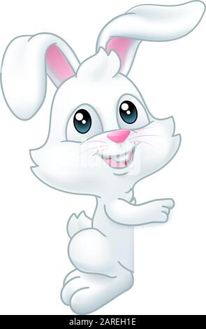 Easter Bunny Rabbit Peeking Pointing Sign Cartoon Stock Vector