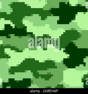 Urban Camouflage Background. Army Military Pattern. Green Pixel Fabric Textile Print for Uniforms and Weapons. Stock Vector