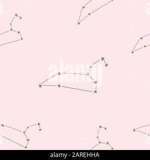 Constellations stars seamless pattern, horoscope, decoration. Suitable for children, kids, babies. Astrological signs on background. Symbols of astrol Stock Vector