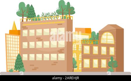 Beds with seedlings for growing vegetables on the roof of a building. Environmental consumption. Farm city. Stock Vector
