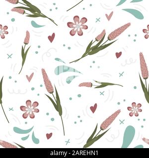 Vector seamless pattern with lavender flowers on the white background. Stock Vector