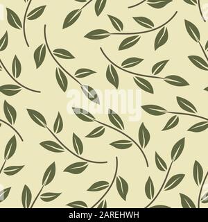 Vector seamless pattern with minimalistic leaves. Botanical background. Stock Vector