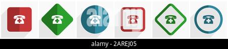 Emergency call, phone icon set, flat design vector illustration in 6 options for webdesign and mobile applications in eps 10 Stock Vector