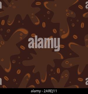 Vector brown seamless pattern of spilled coffee with a splash. Stock Vector