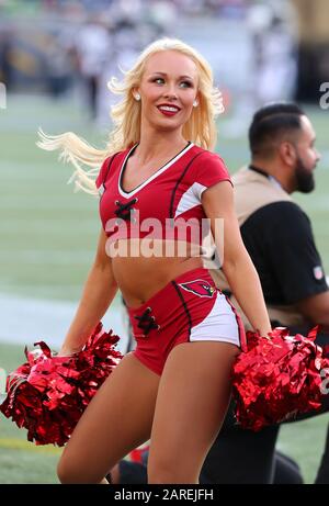 A Dallas Cowboys and NFC cheerleader performs during the Pro Bowl, Sunday,  Jan. 26, 2020, at Camping World Stadium in Orlando, Florida. (Photo by  IOS/ESPA-Images Stock Photo - Alamy