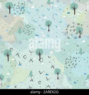 Tree Seamless Pattern on red background with dots. Vector Illustration Stock Vector