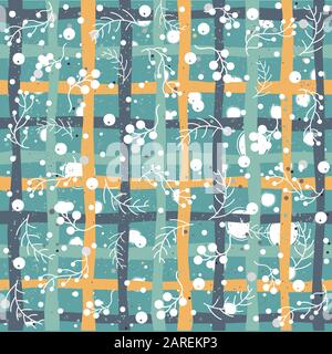 Seamless Pattern with berries and Spruce branches. Vector Illustration. Merry Christmas, Winter Collection Stock Vector