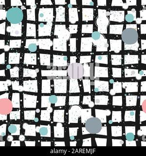 Cute Seamless Pattern. Hand Drawn Bal Design with pastel blue stripes on white background with tiny dots. Abstract Style Design. Vector Illustration Stock Vector