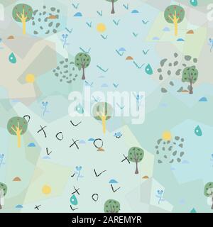 Seamless Tree Pattern with small trees, hills. Vector Illustration Stock Vector