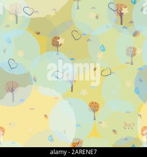 Cute Autumn Pattern with small trees on modern dotted background. Vector Illustration Stock Vector