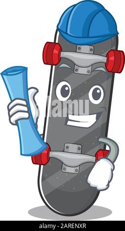 Elegant Architect skateboard having blue prints and blue helmet Stock Vector