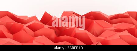 Red Chaotic Cubes Wall Background. Panorama high resolution wallpaper. 3d Render Illustration Stock Photo