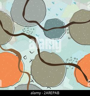 Cute Scandinavian Terracotta Pattern in modern colours. Wavy Shapes with spots. Modern abstract art for prints.  Nordic Design. Vector Illustration Stock Vector