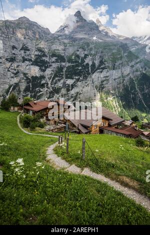 Gimmelwald, Lauterbrunnen Valley, Lauterbrunnen, Jungfrau-Aletsch-Bietschhorn World Heritage Site, Canton of Bern, Bernese Oberland, Switzerland Stock Photo