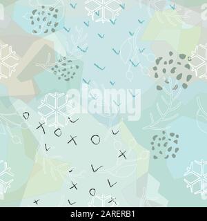 Seamless Winter Pattern with Hand Drawn Winter Plants. Scandinavian Style. Stock Vector