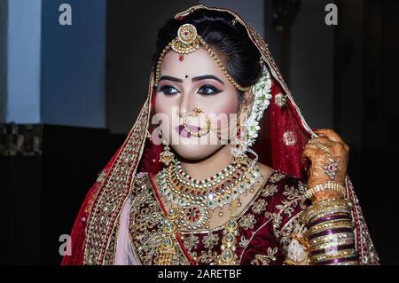 Close up Beautiful look of indian bride. Stock Photo