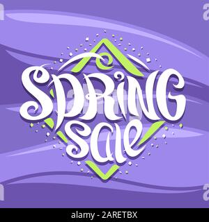 Vector logo for Spring Sale, curly calligraphic font with decorative elements, seasonal badge of rhombus shape for spring collection with swirly trend Stock Vector