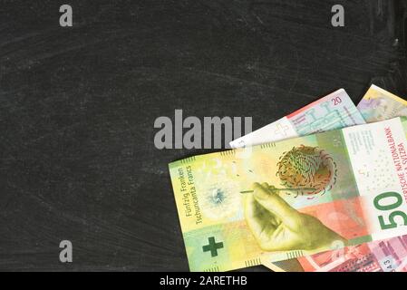 Close up of Swiss Francs banknotes Stock Photo