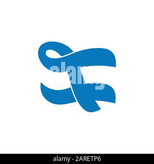 abstract letter t blue wavy design logo vector Stock Vector