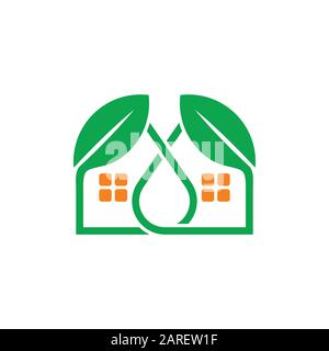 simple linked leaf home shape logo vector Stock Vector