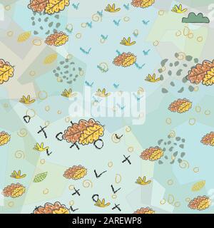 Seamless Pattern With Hand Drawn Leaves and Doodles. Scandinavian Style. Vector Illustration. Stock Vector