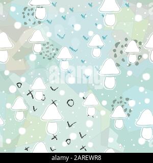 Seamless Pattern with mushrooms. Scandinavian Style. Vector Illustration Stock Vector
