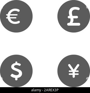 Money and currency icons set. Money Dollar, Euro, Yen, Pound, icon in trendy flat style design. Vector illustration Stock Vector